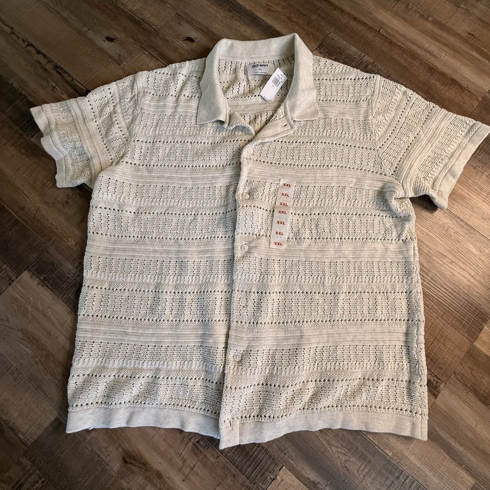 Old Navy Men's Open Knit Sweater Button Up Cream Sz XXL‎